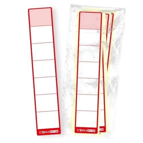 itenga 50x Ordneretiketten SCHMAL Ordnerrückenschild für schmale Ordner I Aufkleber für Ordnerrücken selbstklebend aus Haftpapier 3,6x19cm (rot)