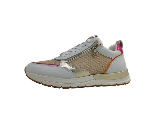 Tamaris Keilsneaker in Goldfarben und Weiß, schmaler Freizeitschuh - Sneaker mit 3,5 cm Keilabsatz und sportlichem Design, ideal für einen stylishen Look im Alltag.