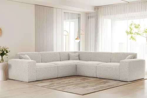 Ecksofa CELES PREMIUM in Stoff Sven Altweiß in weiß von Fun Möbel
