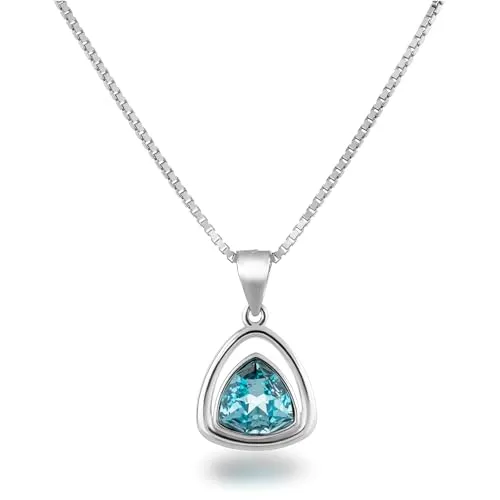 Schöner-SD Dreieck Kristall Anhänger Kette 925 Silber Aquamarin blau - Elegante Damenkette mit 925 Silber und funkelndem Trilliant-Kristall in Aquamarin-Blau, ideal für besondere Anlässe oder als Geschenk.