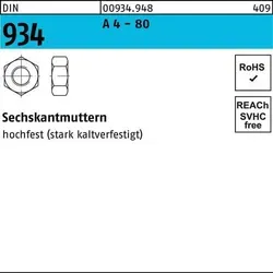 Sechskantmuttern DIN 934 aus Edelstahl A4-80 M 14 - Hochfeste Sechskantmuttern aus Edelstahl A4-80, ideal für anspruchsvolle Anwendungen. Mit metrischem Regelgewinde und hoher Vorspannkraft für zuverlässige Verbindungen.