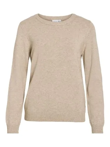 Vila Damen Strickpullover O-Neck L/S Knit Top, XXL - Pullover für Damen aus leichtem Viskose-Stretchmaterial, ideal für angenehmen Tragekomfort und stilvolle Looks mit Rippdetails.