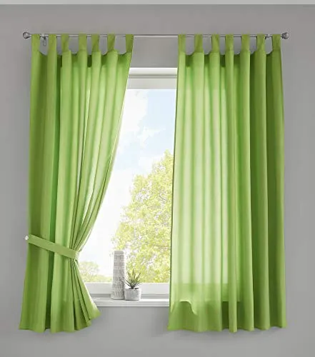 Gardinenbox 2er Set Vorhänge Schal Schlaufen »Berlin« HxB 175x140 cm Apfelgrün Blickdicht Microsatin Lichtdurchlässig Kräuselband Uni Matt, 20400N2
