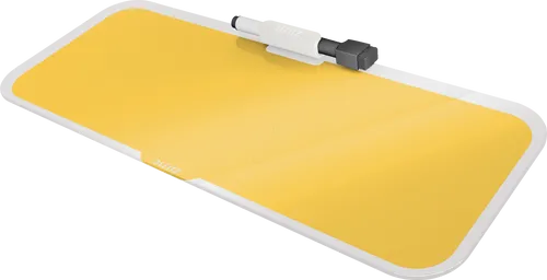 Leitz Notizboard 5269-00-19 Cosy, 15 x 38cm - Präsentation: Dekoratives, kratzfestes Glas-Notizboard in einladendem Gelb, ideal für Schreibtische. Inklusive abwischbarem Marker-Stift für einfache Notizen.