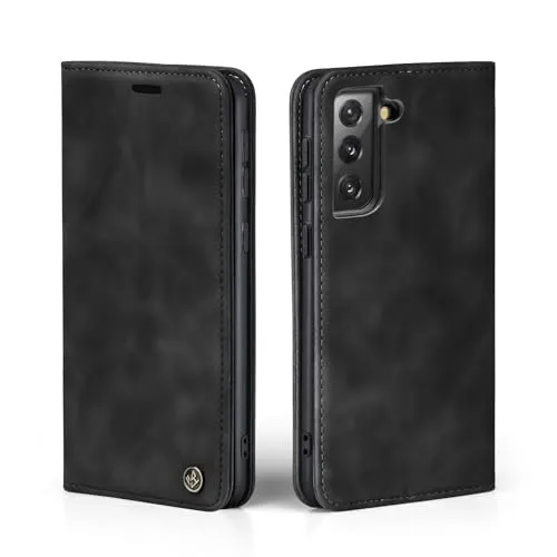 LBH Handyhülle für Samsung Galaxy S22 in Schwarz mit Karten- und Geldfach Smartphone Hülle mit Standfunktion Flip Case Schutzhülle Magnetverschluss Vintage