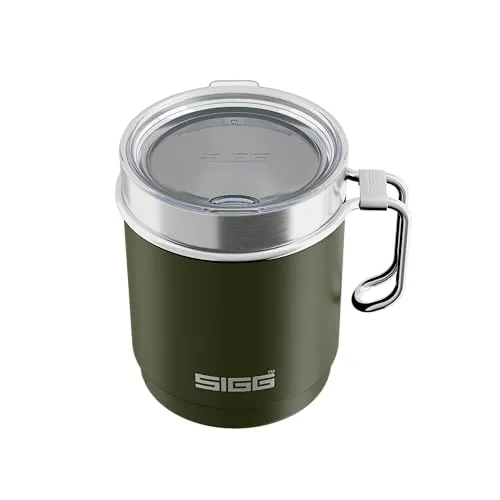 Sigg - Camp Thermobecher Travel Mug Roasted Green - Mit Tritan-Deckel & Henkel - Spülmaschinenfest - BPA-frei - 18/8-Edelstahl - Camping & Wandern - Dunkel Olivengrün - 0,36L