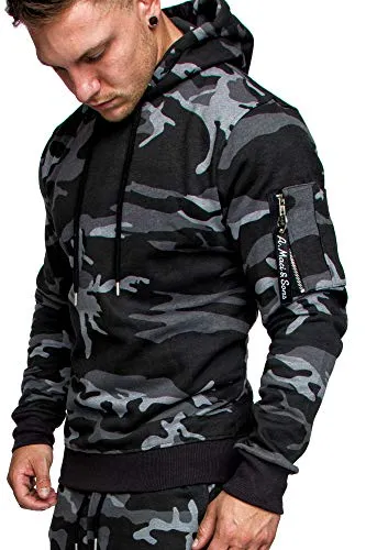 Amaci&Sons Herren Cargo-Style Pullover Sweatshirt Hoodie Sweater Camouflage 4003 Camouflage Schwarz M