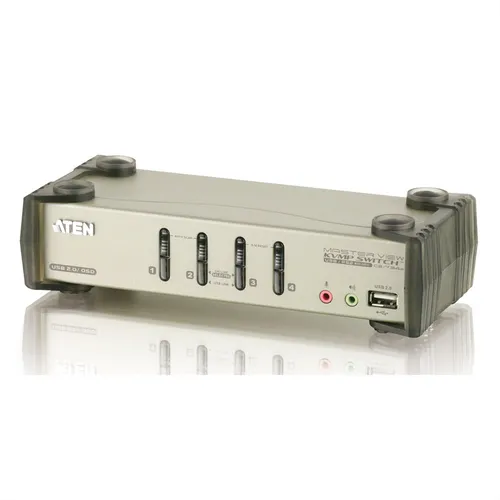 ATEN CS1734B KVM Switch 4 Ports - KVM-Switchbox mit VGA, PS/2-USB, Audio und USB-Hub, ideal zur Steuerung von bis zu 4 Geräten mit nur einem Set von Peripheriegeräten.