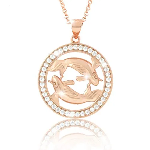 PAVELS Elegante Damen Halskette Sternzeichen FISCHE Kette Roségold plattiert glänzende Zirkonia in AAA Qualität aus der Kollektion ECLIPSE, inkl. Schmuckbox und Echtheits-Zertifikat
