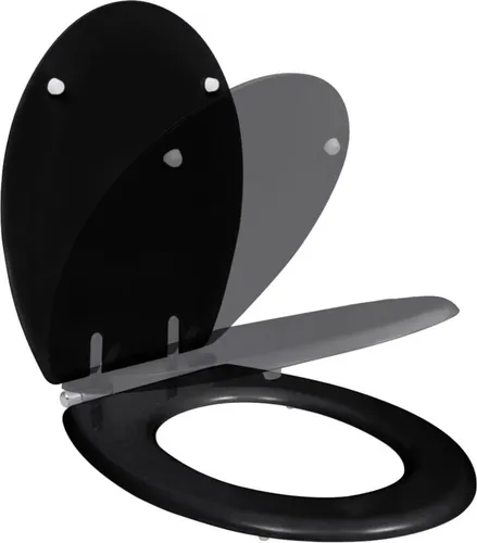 vidaXL Toilettensitz MDF mit Absenkautomatik - Schwarz - WC-Sitz aus robustem MDF mit langlebigen Chrom-Zink-Scharnieren. Passt auf alle gängigen Toilettenschüsseln. Einfach zu montieren und zu reinigen – ideal für Familien und Gewerbe.
