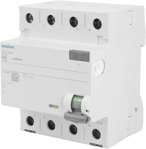 SIEMENS 5SV33446 FI-Schutzschalter 3P+N TypA 30mA 40A 400V