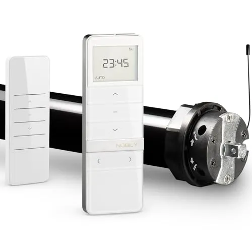 NOBILY Profi-Set Funk-Rolladenmotor PR5 30/15-60 - Funk-Wandsender mit 5 Jahren Garantie, ideal für 60mm Achtkant-Wellen und bis 75kg belastbar, inklusive Timer und Handsender für komfortable Steuerung.