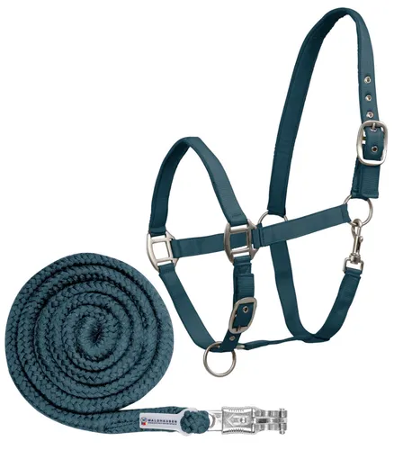 Halfter und Strick Set Waldhausen Satin petrolblau Pony