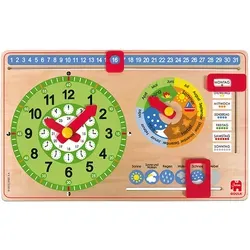 Jumbo Goula Kalenderuhr Kleinformat D51319 - Steckspiel aus Holz für Kinder ab 3 Jahren, mit verstellbaren Reglern für spielerisches Lernen von Zeit und Kalender.