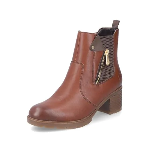 Rieker Damen Chelsea Boots 77550 - Warme Winterschuhe für stilbewusste Frauen - Wanderschuhe mit warmem Futter, ideal für kalte Tage. Diese gefütterten Chelsea Boots bieten Komfort und Stil in Braun, perfekt für die Übergangszeit.