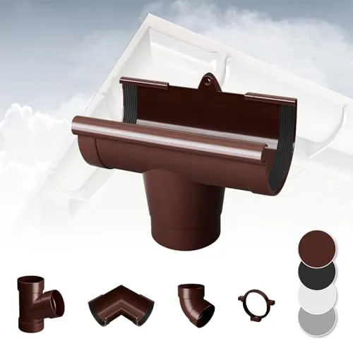 RAINWAY L Regenrinnen System (Rinnenstutze braun) - PVC-U Kunststoff in 4 Farben, für Dachflächen > 100m² empfohlen, Ablauf Ablaufstutzen Einhangstutzen