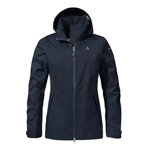 Schöffel Damen 2.5L Jacket Aiplspitz L - Funktionsjacke, wasserdicht mit 10.000 mm Wassersäule und atmungsaktiv, ideal für Outdoor-Aktivitäten bei jedem Wetter. Verstellbare Kapuze für individuellen Sitz und praktische Reißverschlusstaschen.