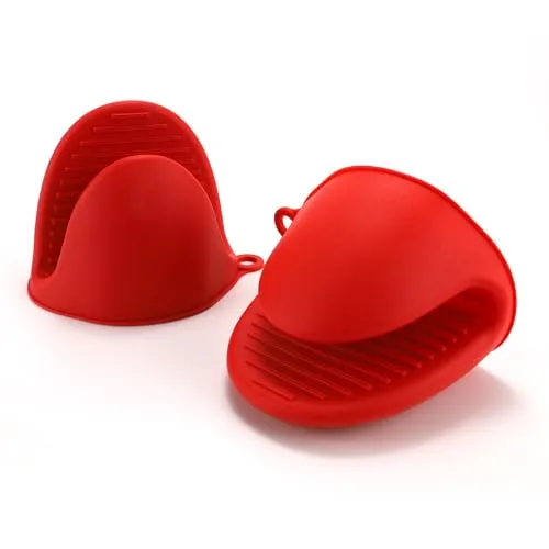 Ofenhandschuh aus dickem Silikon, Mini-Ofenhandschuh, hitzebeständig, zum Backen, Kochen, Grillen (Rot)