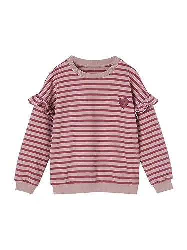Vertbaudet Mädchen Ringel-Sweatshirt, Volantärmel Altrosa 110