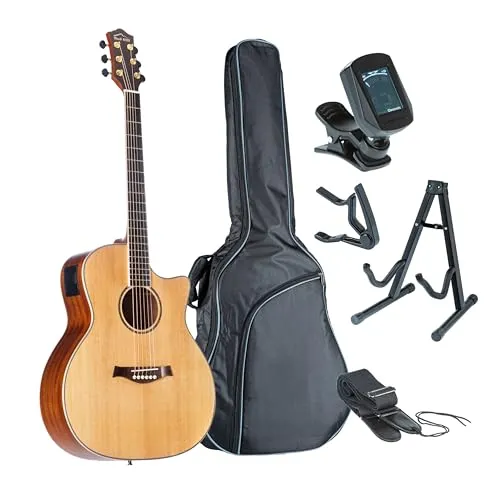 Red Hill Westerngitarren Set, Grand Auditorium, Fichte Decke, Mahagoni Boden, Zargen, X-Bracing, Mahagoni Hals, Select Hardwood Griffbrett, JM-6T Tonabnehmersystem, Naturfarbe.