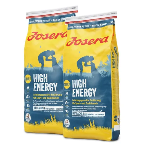 Josera High Energy Trockenfutter 12,5 kg - Hochleistungsfutter für aktive Hunde - Hundefutter in Großmenge, glutenfrei und ideal für aktive Hunde. Hauptzutaten: Lachs, Mais und Reis. Perfekt für Erwachsene Hunde aller Größen.