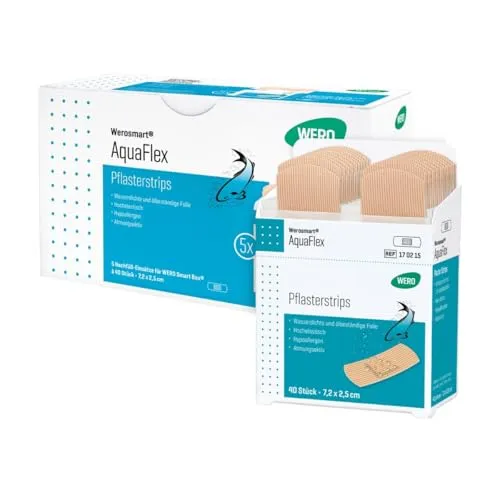 Werosmart® AquaFlex Pflasterstrips (7,2 cm, 5 Stück) - Erste-Hilfe-Heftpflaster & Verbandsmaterial, wasserdicht und hypoallergen für maximalen Schutz und Komfort, ideal für schnelle Anwendungen.