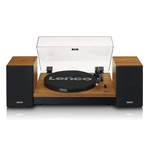 Lenco LS-310WD Plattenspieler - Plattenspieler mit Riemenantrieb und Bluetooth, inklusive 2 Holzlautsprechern für optimalen Stereo-Sound und modernes Design.