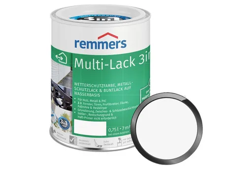 Remmers MULTI-LACK 3IN1 - 0.75 LTR in Weiß (RAL 9016) - Farben & Lacke, vielseitiger 3-in-1 Lack für hervorragenden Schutz und dekorative Optik auf Holz und Metall.