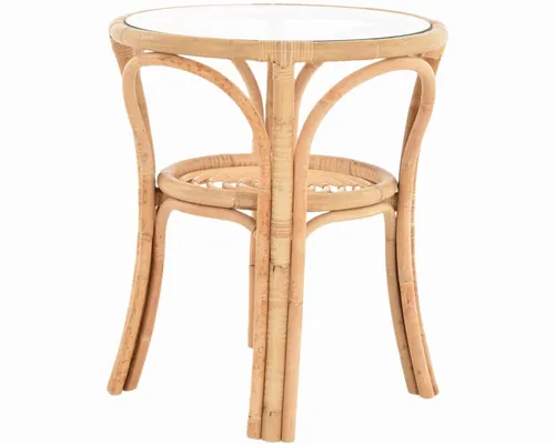 Rattantisch klein Ø 56 cm mit Glasplatte in beige von Krines Home