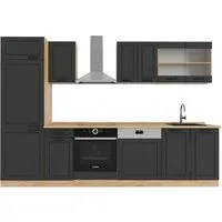 Vicco Küchenzeile R-Line, 300 cm in Anthrazit Landhaus und Goldkraft Eiche - Küchenzeilen mit viel Stauraum und flexibler Anordnung. Ideal für individuelle Küchenlösungen – perfekt für jede Wohnung!