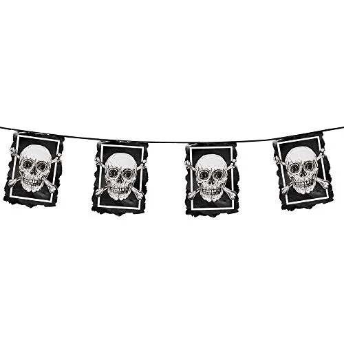 Boland 74100 - Wimpelkette Pirat, Länge 6 m, Freibeuter, Totenkopf, Hängedekoration, Girlande, Geburtstag, Party, Dekoration, Partygeschirr, Mottoparty, Karneval