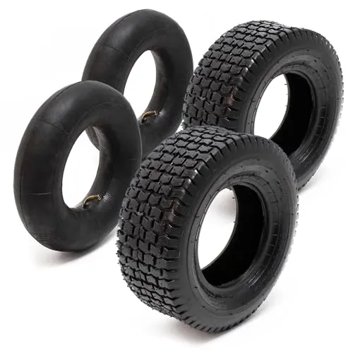 Wiltec Reifenmantel & Schlauch Set für Aufsitzmäher 16x6.50-8 - Zubehör für Gartengeräte: 2x Reifenmantel und Schlauch, ideal für Rasenmäher & Zugkarren, mit 4PR für hohe Langlebigkeit und Winkelventilen für einfache Handhabung.