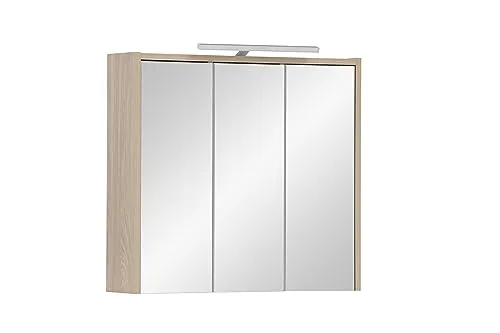 Schildmeyer Spiegelschrank Elba 151290 mit Beleuchtung - Spiegelschrank für das Bad, 65 x 64 x 16 cm, mit 9 Regalfächern und integrierter LED-Beleuchtung für optimale Sicht und modernes Design.