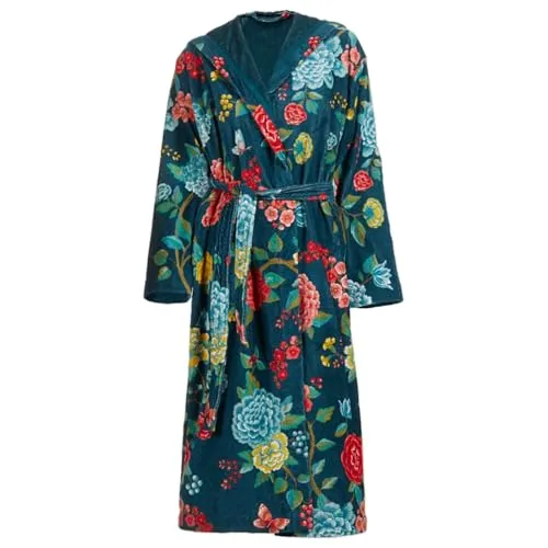 Pip Studio Bademantel Good Evening | blau - M - Damen Bademantel Good Evening in Dunkelblau, gefertigt aus 100% Baumwolle mit Kapuze. Samt-Velour außen, Frottee innen - für ultimativen Komfort und Wärme.