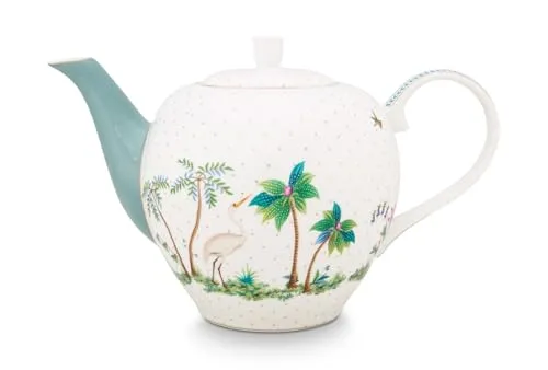 Pip Studio Jolie Dots Gold Teekanne groß 1,6 l - Teekanne aus hochwertigem Porzellan, ideal für stilvolle Teestunden, bietet Platz für mehrere Tassen und überzeugt mit elegantem Design.