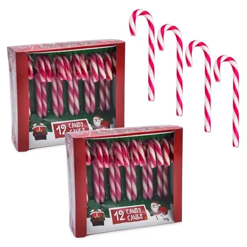 Spetebo Zuckerstangen essbar mit Erdbeer Geschmack - 24 Stück - Weihnachts Deko Baumschmuck Christbaumdeko Anhänger Candy Canes Süßigkeiten