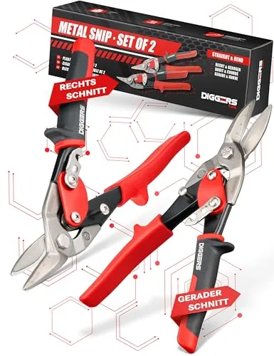 Diggers Tools Blechschere Set gerader & rechter Schnitt [ Müheloser Schnitt in Stahl & Edelstahl ] Profi Metallschere mit Hebelübersetzung