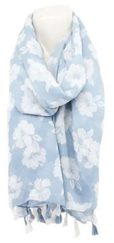 Damen Longschal mit sommerlichen Drucken und feinen Quasten ca.80x180cm Blumen