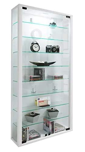 VCM Standvitrine Holz Glas Lumo Maxi - Stabile Standvitrine mit ESG-Sicherheitsglas und Holzgestell. 8 variable Einlegeböden und optionaler LED-Beleuchtung bieten viel Platz für Ihre Sammlerstücke. Maße: H. 113 x B. 59 x T. 18 cm.