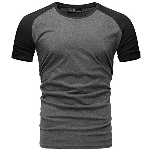 Amaci&Sons Oversize Doppel Farbig Herren Slim-Fit Crew Neck Basic T-Shirt Rundhals 1-0004 Anthrazit/Schwarz XL