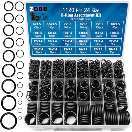 ZDBB 24 Größe Gummi O Ring Set, 1120 Stück schwarz kleine O Ringe Sortiment Kits, sortierte metrische Dichtung Scheibe für Auto Sanitär Wasserhahn Wasser Luft oder Gas Reparatur