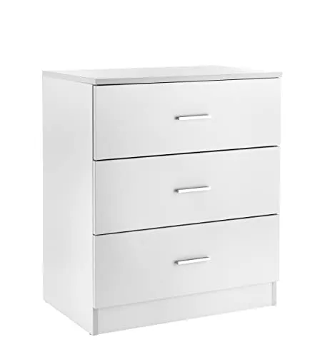 Baroni Home Kommode 3 Schubladen aus Melamin, Schrank für Schlafzimmer oder Wohnzimmer, moderner weißer Schrank 60x40x70 cm