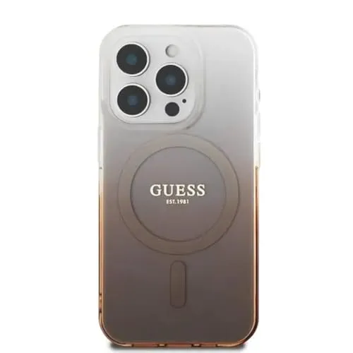 CG MOBILE Guess Magsafe IML Glitzer Gradient Hartschale für iPhone 16 Pro Max - Schlanke und stylische Handyhülle mit Fallschutz, ideal für iPhone 16 Pro Max, einfacher Aufsteckmechanismus und glänzender Glitzer-Farbverlauf in Braun.