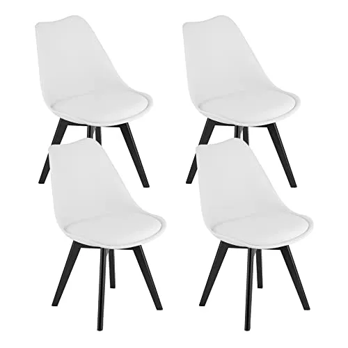 Home Collective 4er Set Esszimmerstuhl in Weiß mit schwarzen Kunststoffbeinen
