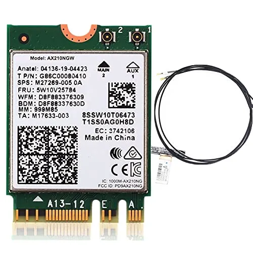 AX210NGW WiFi-Karte Tri-Band Wireless-Modul für Laptop mit Windows 11/10 64bit M.2/NGFF, WiFi-Karte 6E 11AX mit Bluetooth 5.3, MU-MIMO, 2 Antennen