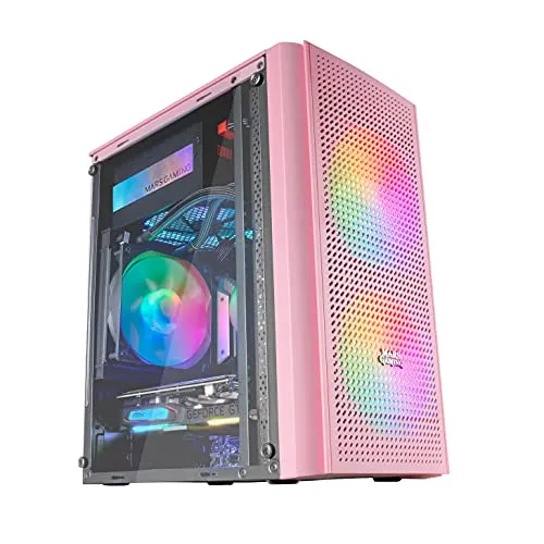 Mars Gaming MC300P Rosa, MicroATX PC Gehäuse, Gehärtetes Glas, Mesh Front, 3xFRGB Lüfter