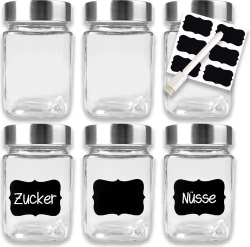 6x Vorratsgläser mit Deckel 300ml Vorratsdosen Gewürzgläser Glasbehälter Set
