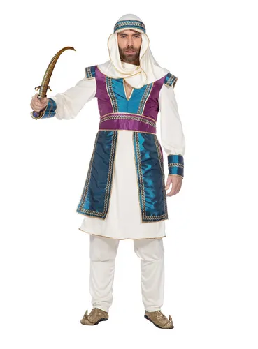 Wüstenprinz Kostüm für Herren - Faschingskostüme - Eindrucksvolles Kostüm in Weiß, Größe L, aus 100% Polyester. Ideal für orientalische Themenfeste und Karneval, sorgt für einen unvergesslichen Auftritt.