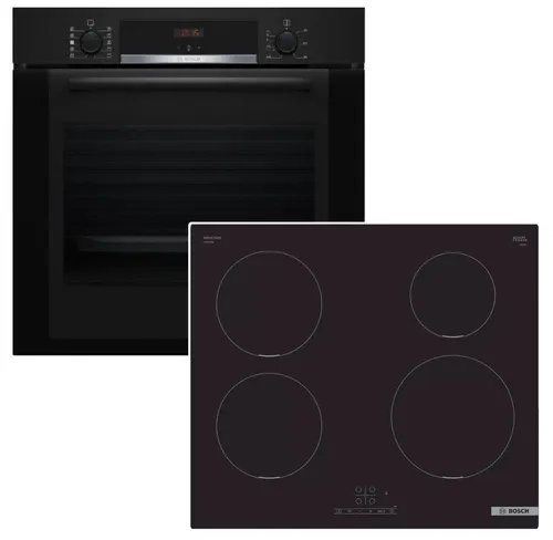 Bosch Herdset EcoClean Direct mit Induktionskochfeld 60 cm - Kombination aus Backofen und Induktionskochfeld mit 4 Kochzonen. Pflegeleicht, mit digitaler Anzeige und Timer. Ideal für moderne Küchen!