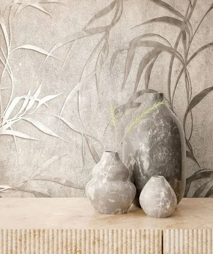 Marburg Vliestapete 34286 - Blätter in Beton Optik Grau Gold Metallic - Elegante Vliestapete mit botanischem Muster, scheuerbeständig und abziehbar, ideal für stilvolle Wohnräume.